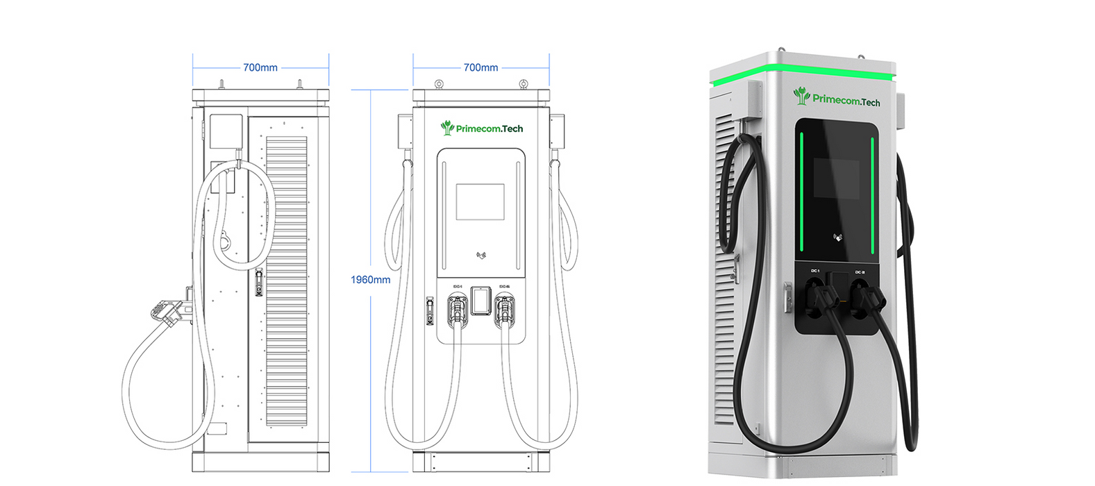 Primecom.Tech Level 3 DC Dual Dispenser EV Charger Supercharger DC Fast Charger for Electric Vehicles