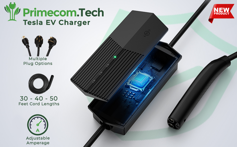 40 Amp Tesla EV Charger – NACS Connector | 30ft - 40ft - 50ft Cord | Level 2 Home Charging (NEMA 14-50 / 10-50 / 6-50)