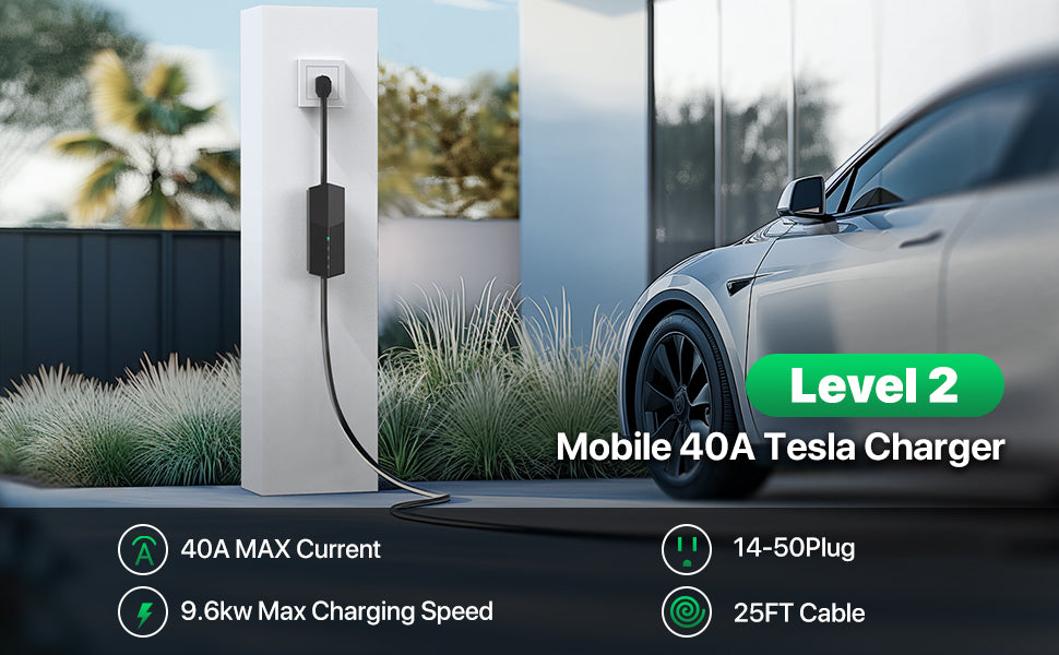 40 Amp Tesla EV Charger – NACS Connector | 30ft - 40ft - 50ft Cord | Level 2 Home Charging (NEMA 14-50 / 10-50 / 6-50)
