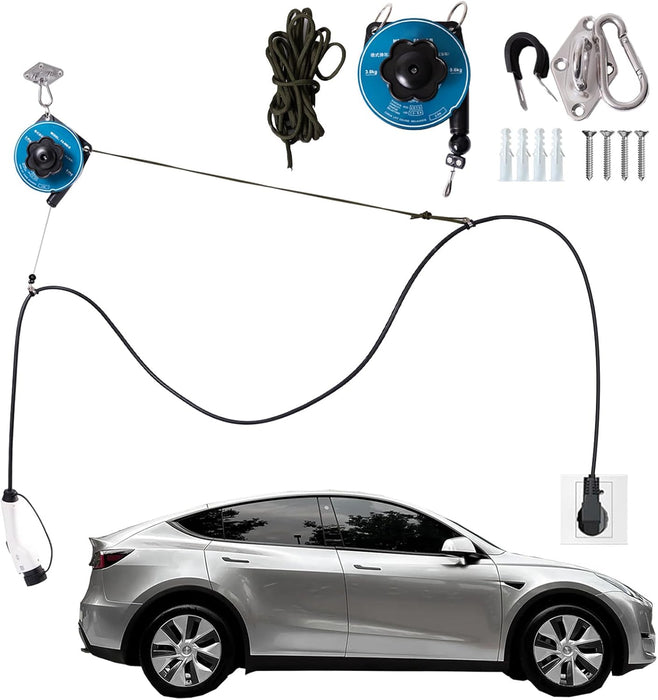 EV Charger Retractable Cable Organizer Management System for Tesla and J1772
