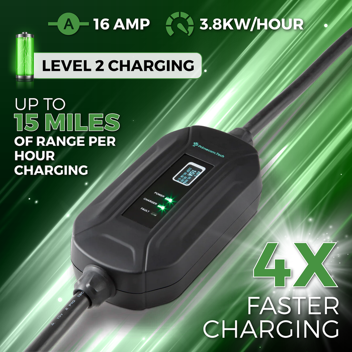 Primecom.Tech 16 Amp Level 2 Electric Vehicle (EV) Charger 3X to 4X faster 220 Volt 30', 40', 50' Feet Lengths