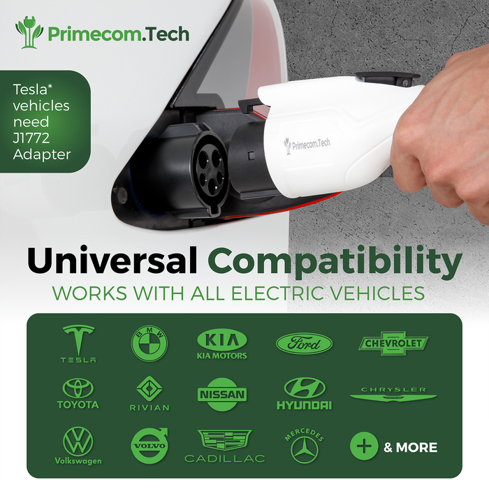 Primecom.Tech 16 Amp Level 2 Electric Vehicle (EV) Charger 3X to 4X faster 220 Volt 30', 40', 50' Feet Lengths