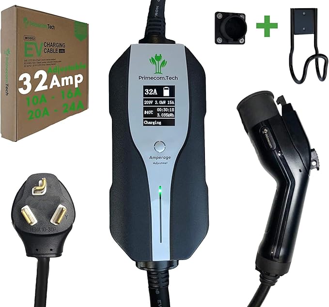 Primecom 32 Amp Level 2 Electric Vehicle (EV) Charger Amperage Adjustable