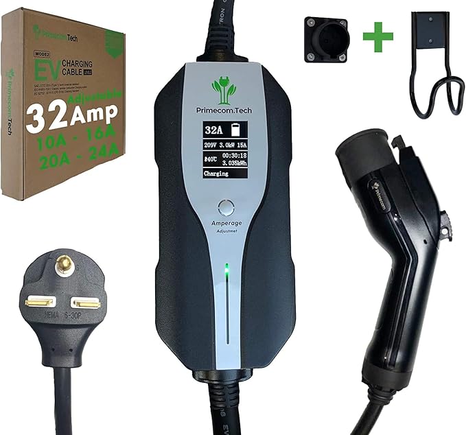 Primecom 32 Amp Level 2 Electric Vehicle (EV) Charger Amperage Adjustable