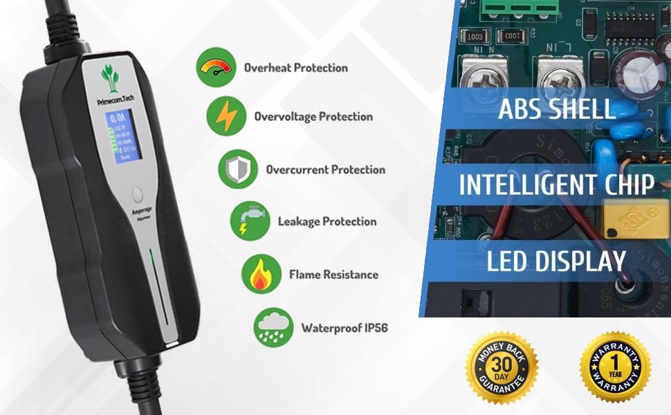 Primecom 32 Amp Level 2 Electric Vehicle (EV) Charger Amperage Adjustable