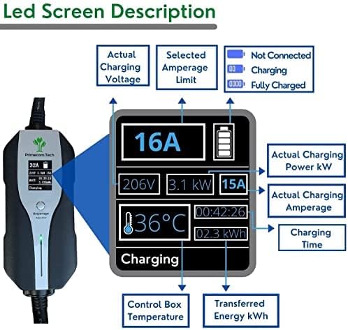 Primecom Level-2 32A Adjustable EV Charger, Type-2 IEC 62196, 10M, 220V