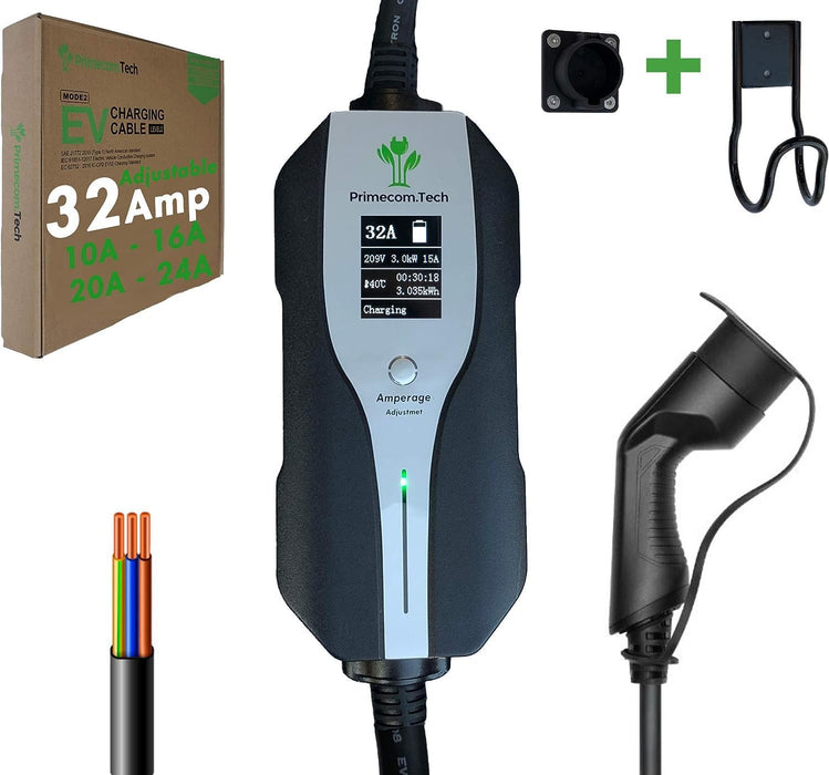 Primecom Level-2 32A Adjustable EV Charger, Type-2 IEC 62196, 10M, 220V