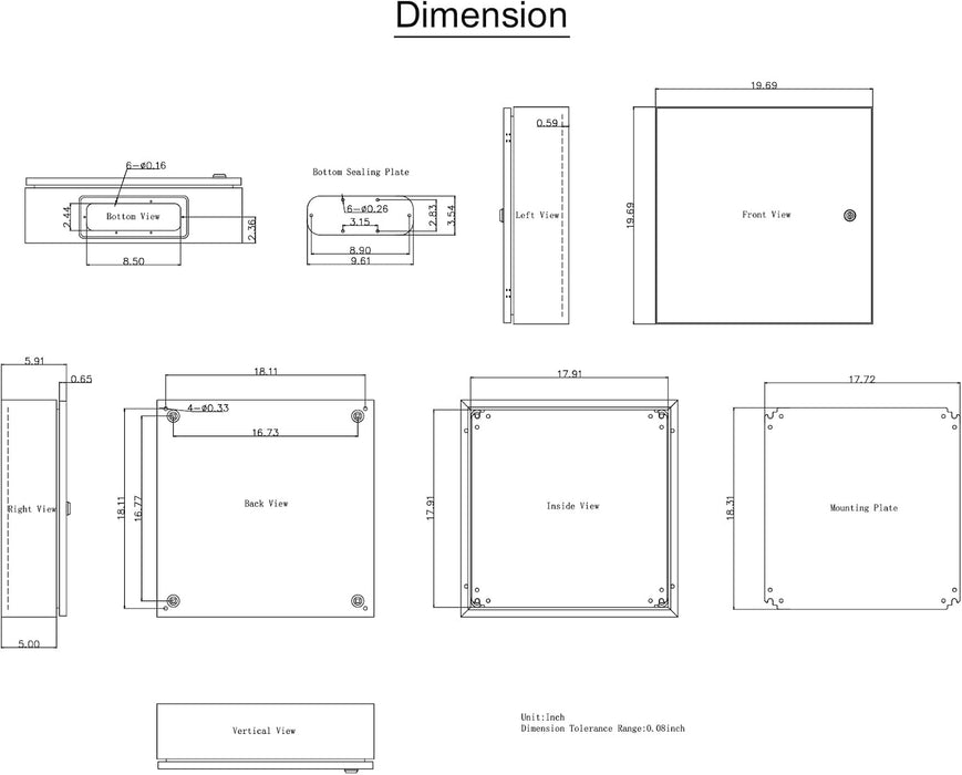 Primecom Steel Enclosure 20"x20"x6'' NEMA4X Steel Electrical Box Electrical Box, IP66 Waterproof, Dustproof, Outdoor/Indoor Electrical Junction Box, w/ Mounting Plate