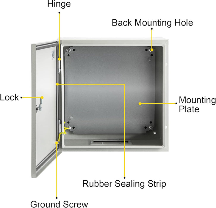 Primecom Steel Enclosure 20"x20"x6'' NEMA4X Steel Electrical Box Electrical Box, IP66 Waterproof, Dustproof, Outdoor/Indoor Electrical Junction Box, w/ Mounting Plate