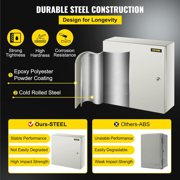 Primecom Steel Enclosure 20"x20"x6'' NEMA4X Steel Electrical Box Electrical Box, IP66 Waterproof, Dustproof, Outdoor/Indoor Electrical Junction Box, w/ Mounting Plate