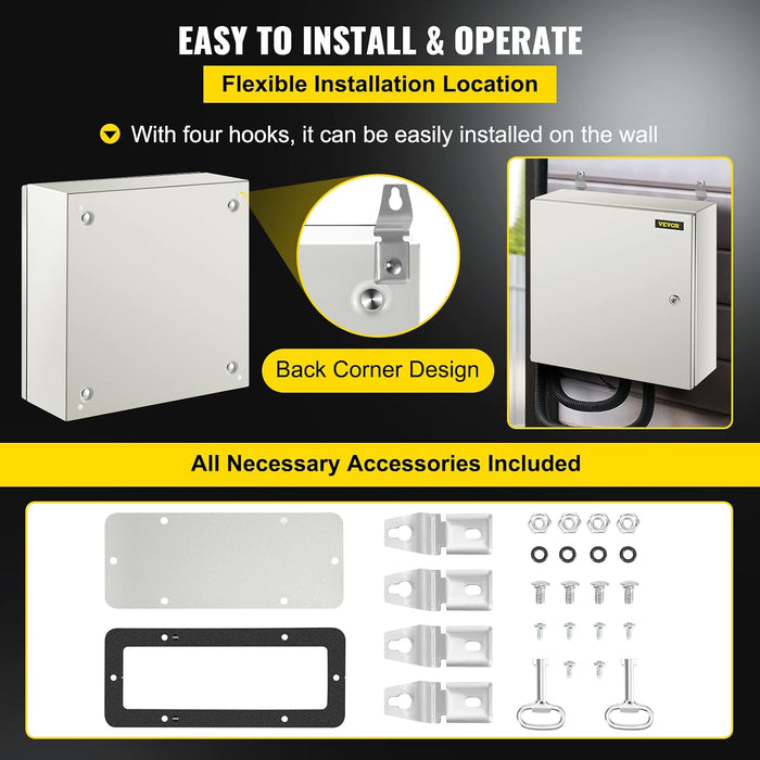 Primecom Steel Enclosure 20"x20"x6'' NEMA4X Steel Electrical Box Electrical Box, IP66 Waterproof, Dustproof, Outdoor/Indoor Electrical Junction Box, w/ Mounting Plate