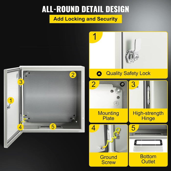 Primecom Steel Enclosure 20"x20"x6'' NEMA4X Steel Electrical Box Electrical Box, IP66 Waterproof, Dustproof, Outdoor/Indoor Electrical Junction Box, w/ Mounting Plate