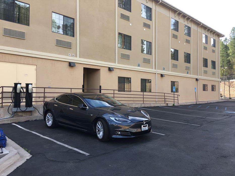 Tesla Gen 2 charging installation at hotel parking lot