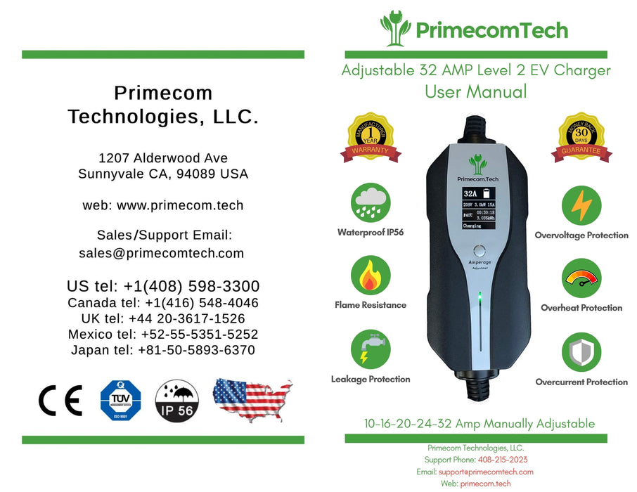 Level 2 Electric Vehicle (EV) Charger PRIMECOMTECH