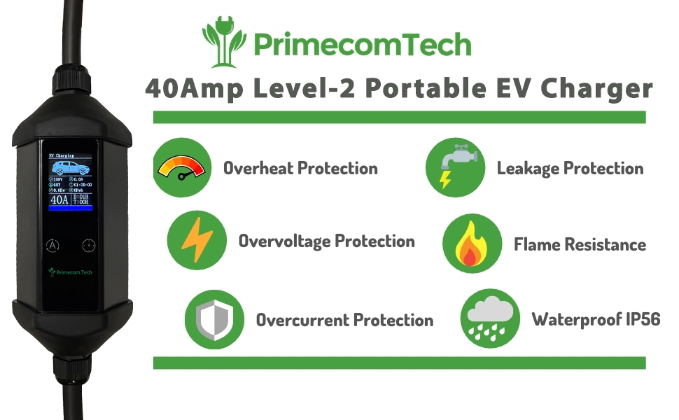 Primecom 40 & 48 Amp Level 2 EV Charger 220 Volt | 30 - 40 - 50 Feet