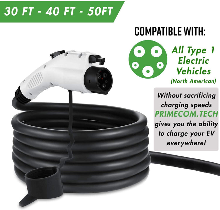 Primecomtech 277/480 Volt AC 2/3 Phase J1772 Level 2 EV Charger 80 Amp with Up to 50 Feet Cord Lengths (25 Feet)